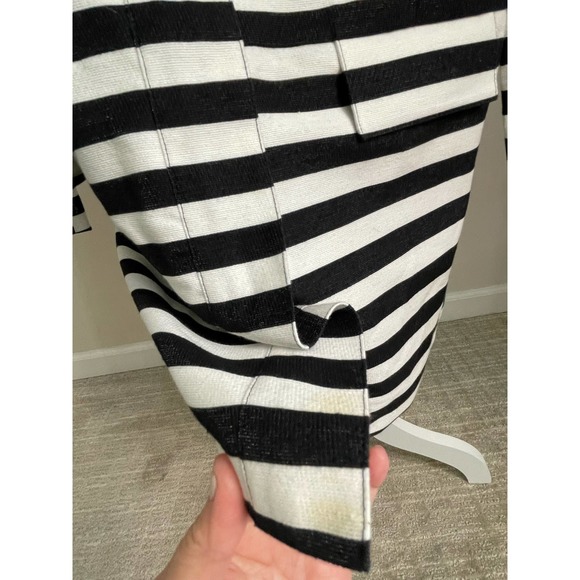 Halogen Womens Long Jacket Coat Duster Black White Stripe Zip Front Sz XS Shift - Picture 15 of 16